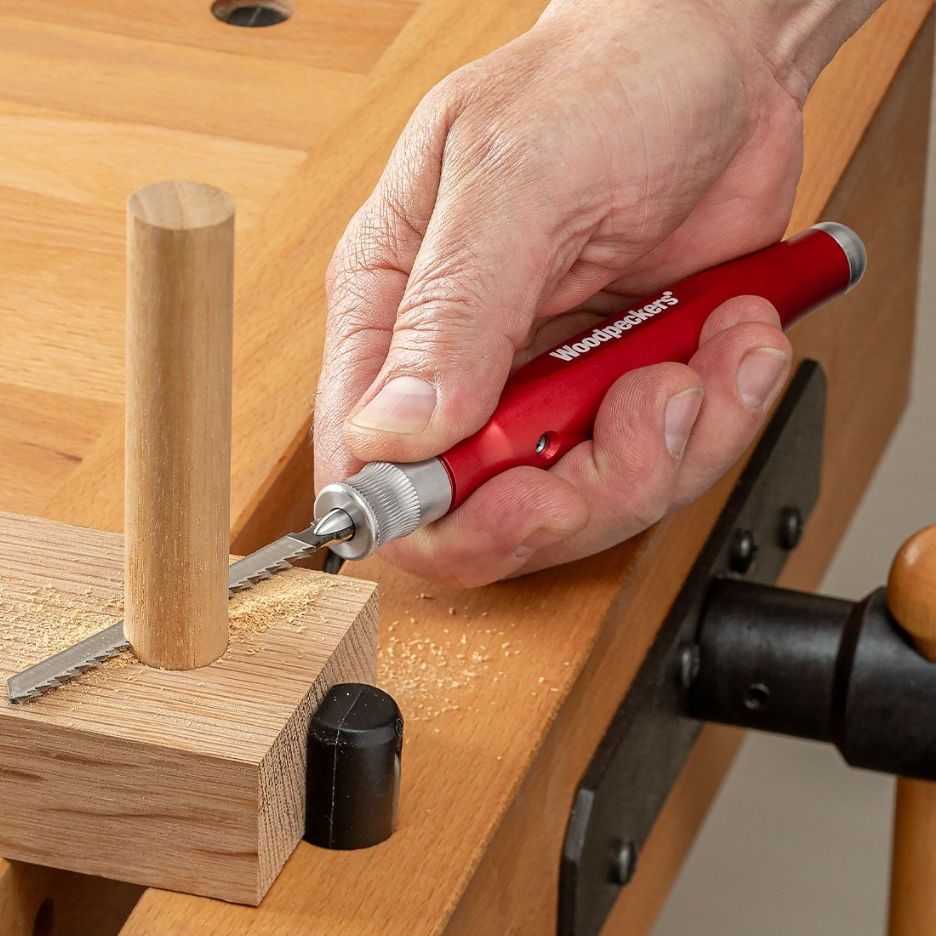 Woodpeckers Jigsaw Blade Handle WPJS being used to trim wood