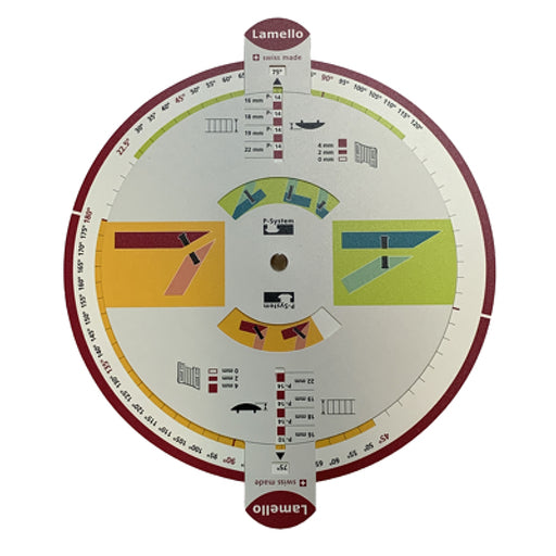 The Lamello P-System Disc for angles is used to calculate the settings for creating angled joints with a P-System joiner.